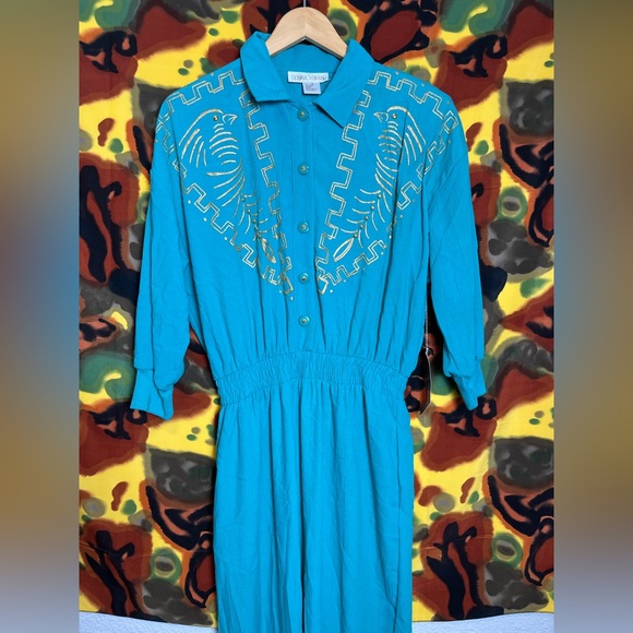 Vintage Donna Toran “Jaguars Teal” Jumpsuit Womens Size Medium - Picture 1 of 16